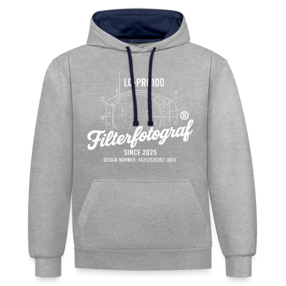 Filterfotograf Kontrast Hoodie – Unisex Kapuzenpullover mit Kopfhörerführung - Grau meliert/Navy
