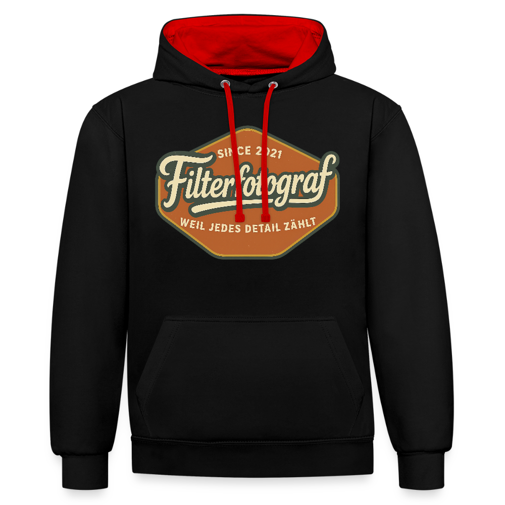Filterfotograf Kontrast Hoodie – Unisex Kapuzenpullover mit Kopfhörerführung - Schwarz/Rot