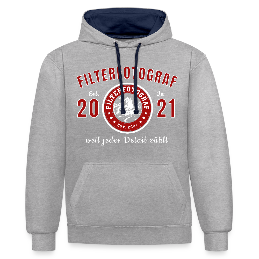 Filterfotograf Kontrast Hoodie – Unisex Kapuzenpullover mit Kopfhörerführung - Grau meliert/Navy