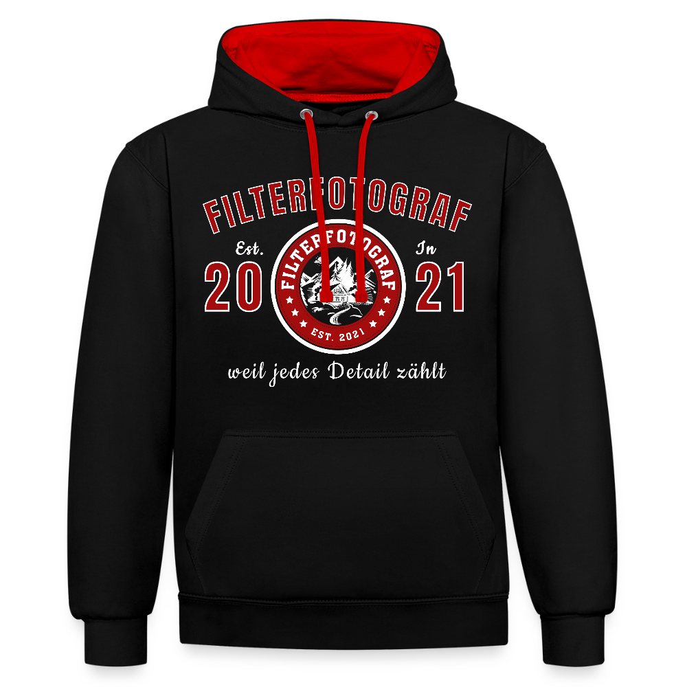 Filterfotograf Kontrast Hoodie – Unisex Kapuzenpullover mit Kopfhörerführung - Schwarz/Rot
