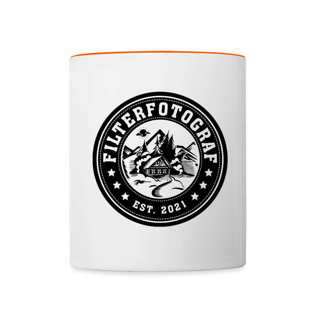 FILTERFOTOGRAF® Tasse zweifarbig – Keramik Kaffeebecher mit Henkel & 325 ml Fassungsvermögen - Weiß/Orange