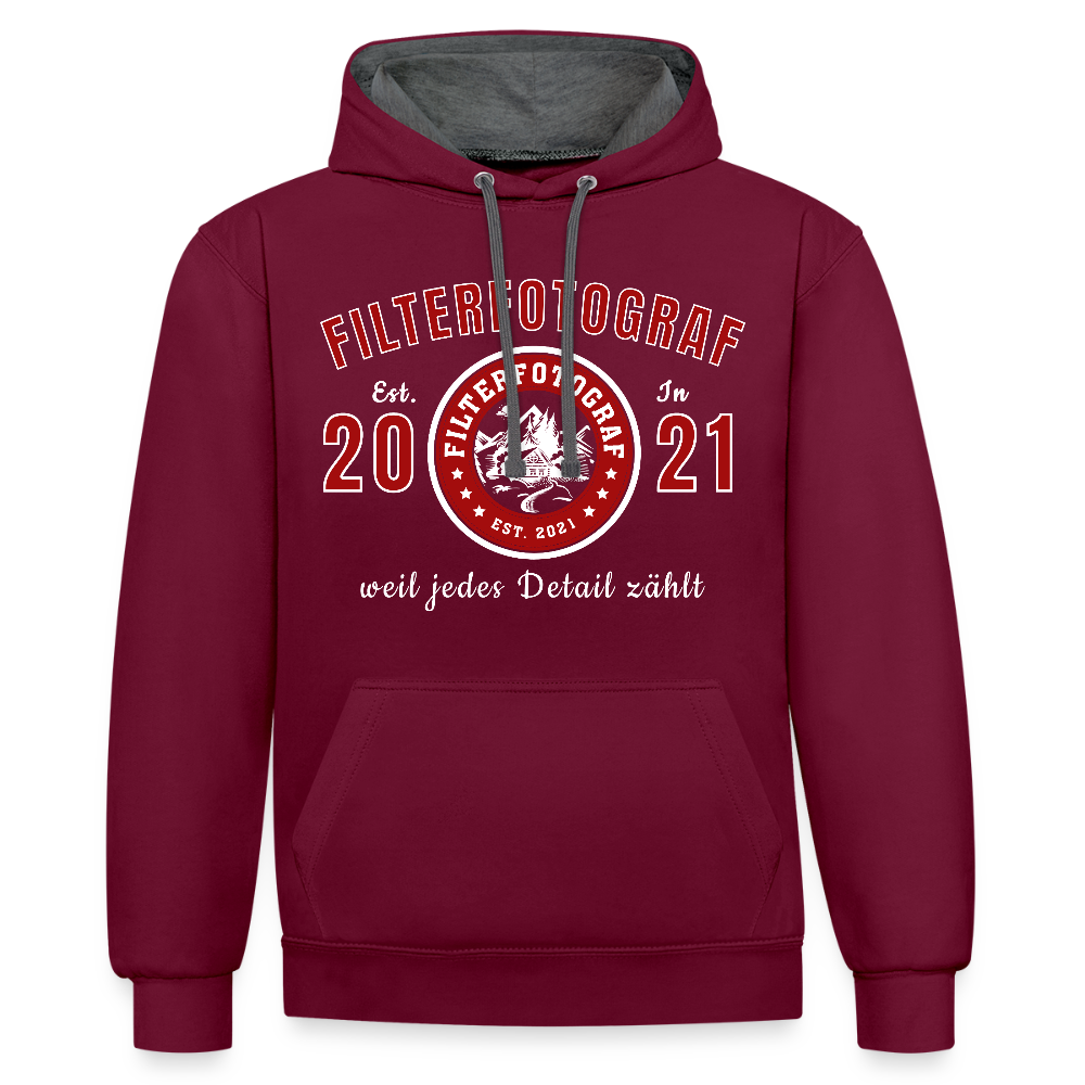 Filterfotograf Kontrast Hoodie – Unisex Kapuzenpullover mit Kopfhörerführung - Weinrot/Anthrazit