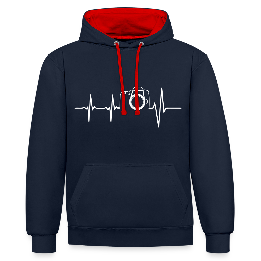 Filterfotograf Kontrast Hoodie – Unisex Kapuzenpullover mit Kopfhörerführung - Navy/Rot