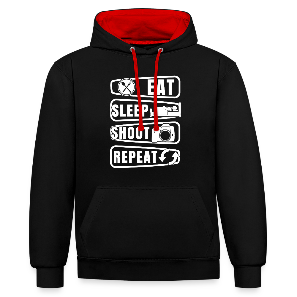 Filterfotograf Kontrast Hoodie – Unisex Kapuzenpullover mit Kopfhörerführung - Schwarz/Rot
