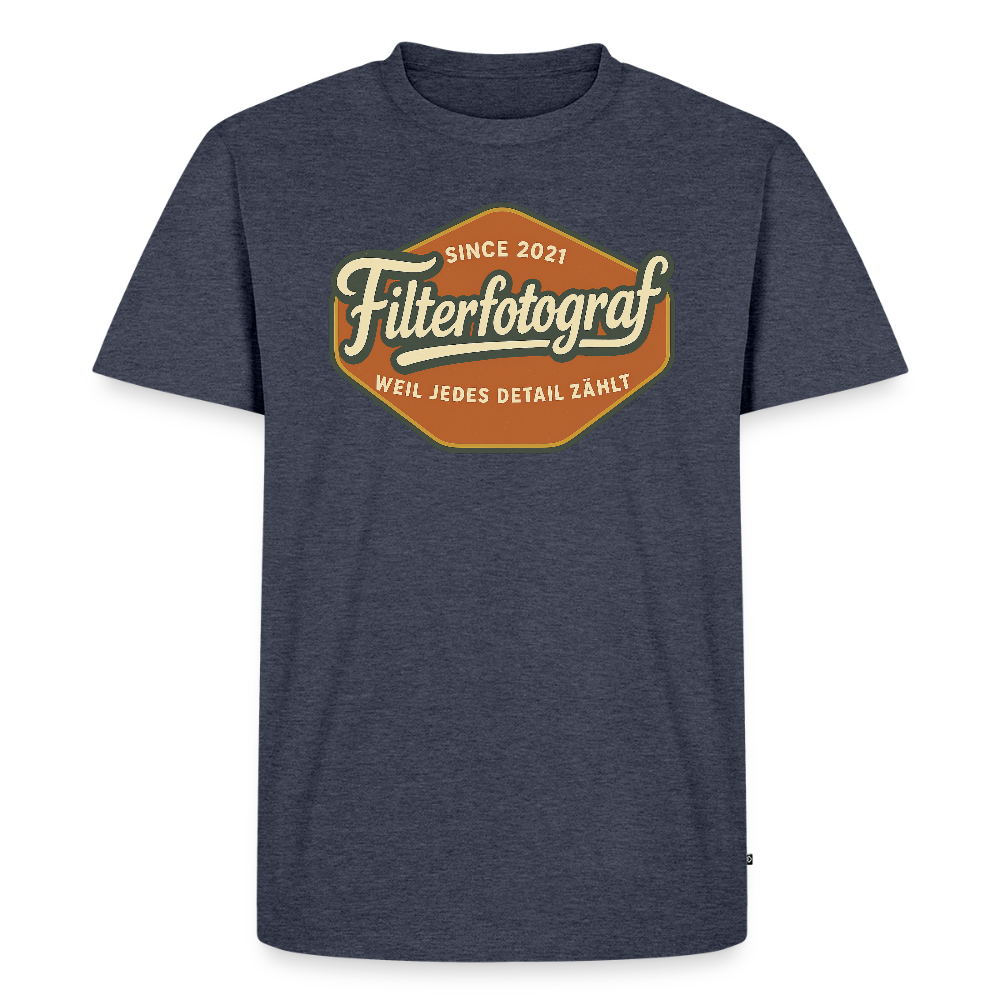 FILTERFOTOGRAF® Männer Premium T-Shirt – Front- & Rückendruck, nachhaltig & fair produziert - Jeansblau