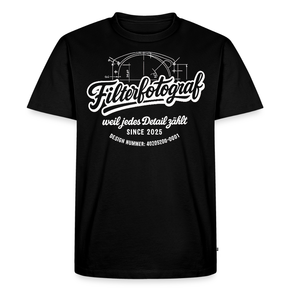 FILTERFOTOGRAF® Männer Premium T-Shirt – Front- & Ärmeldruck, nachhaltig & fair produziert - Schwarz