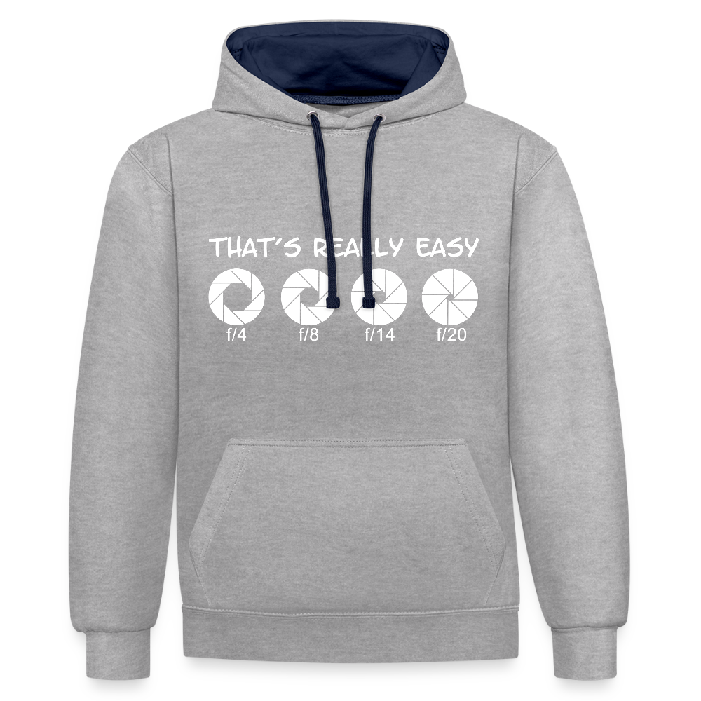 Filterfotograf Kontrast Hoodie – Unisex Kapuzenpullover mit Kopfhörerführung - Grau meliert/Navy