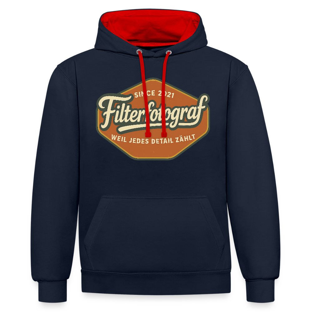 Filterfotograf Kontrast Hoodie – Unisex Kapuzenpullover mit Kopfhörerführung - Navy/Rot