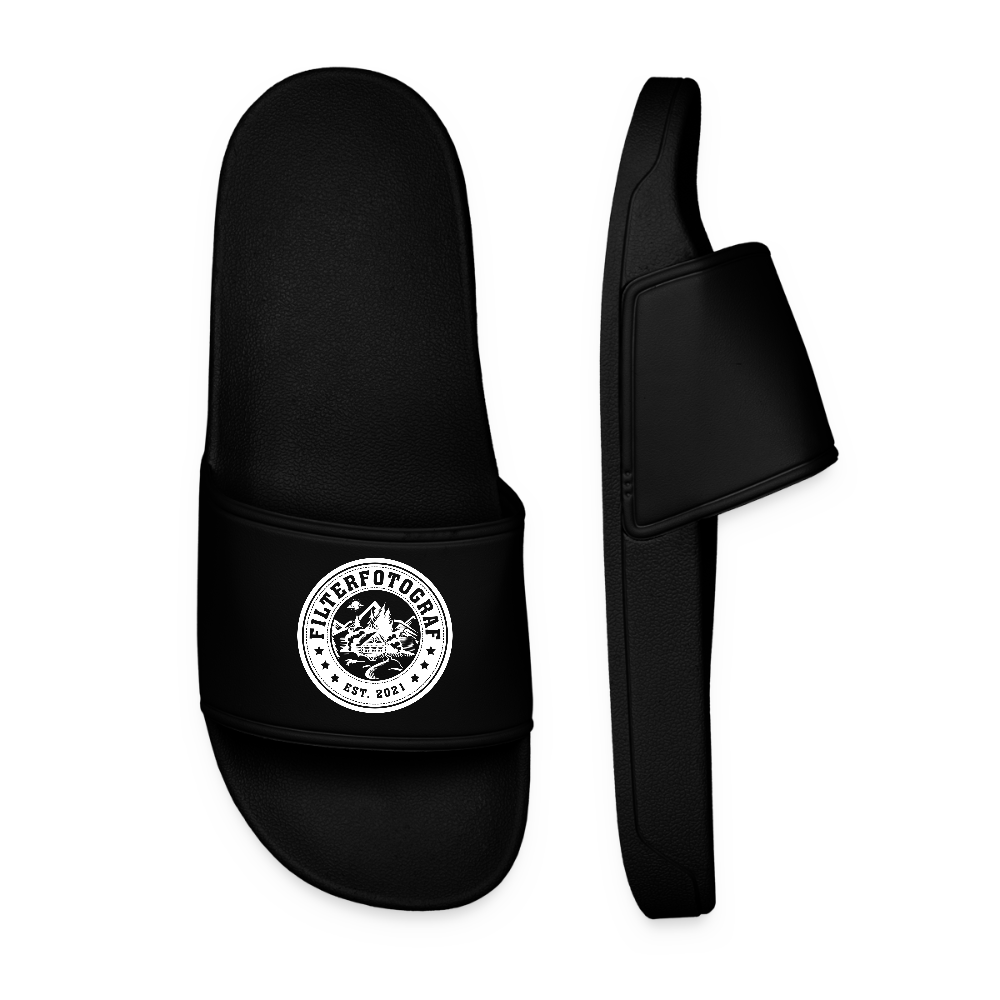 FILTERFOTOGRAF® Männer Badelatschen – Rutschfeste Slipper mit bedruckbarer Lasche - Schwarz