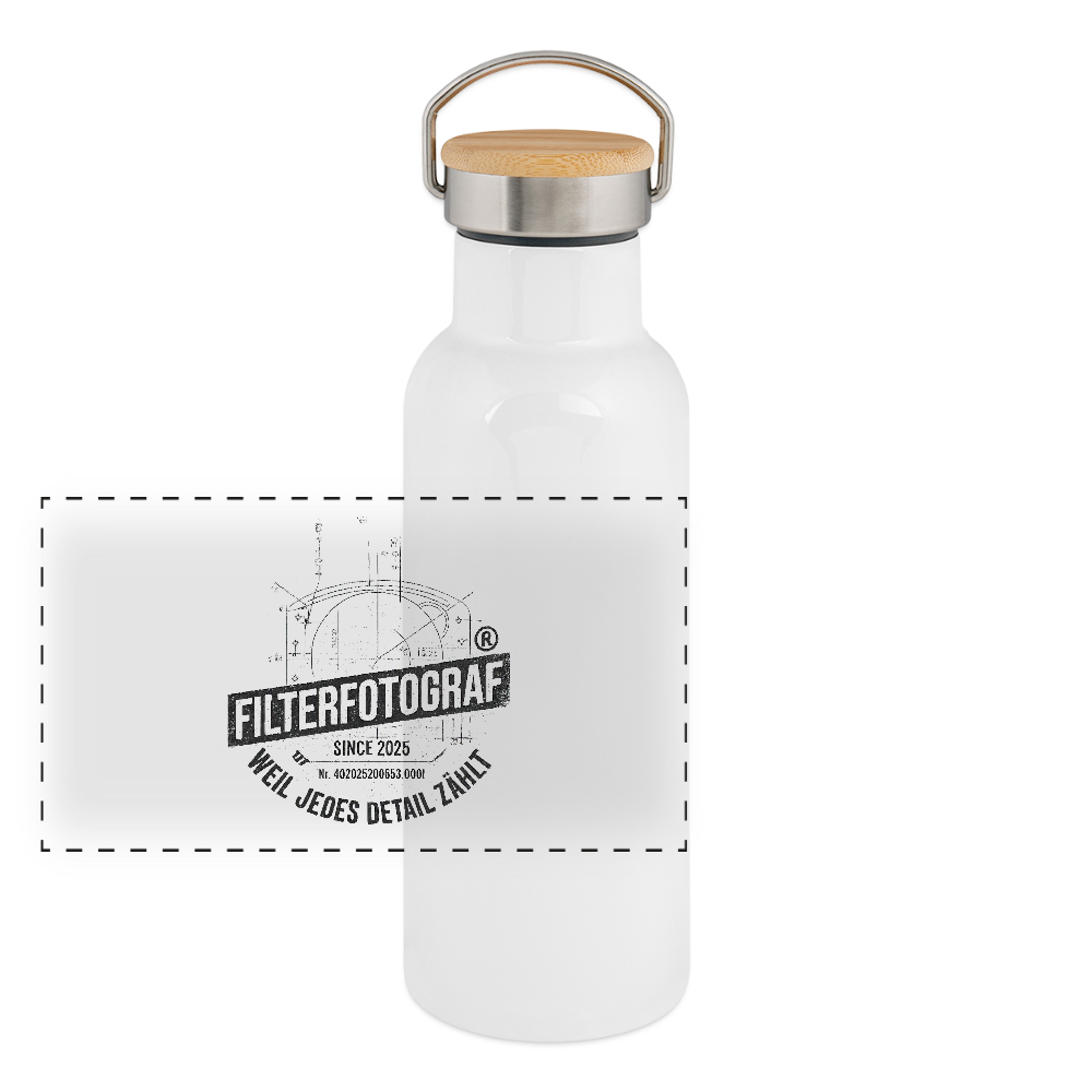 FILTERFOTOGRAF® Thermosflasche mit Bambusdeckel – Edelstahl Trinkflasche doppelwandig (400–750 ml) - Weiß