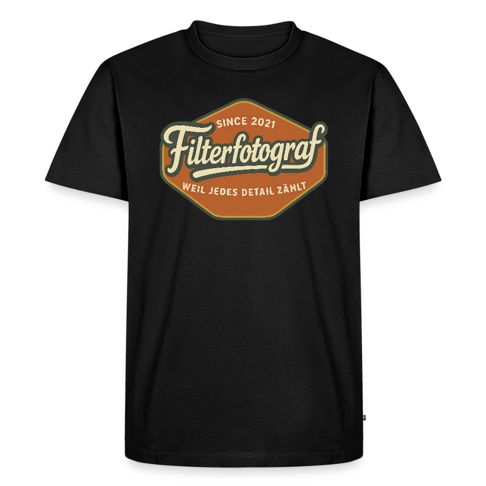 FILTERFOTOGRAF® Männer Premium T-Shirt – Front- & Rückendruck, nachhaltig & fair produziert - Schwarz