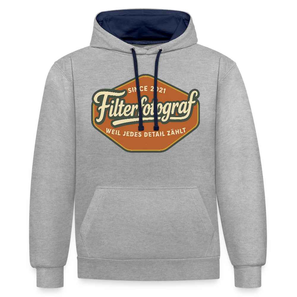 Filterfotograf Kontrast Hoodie – Unisex Kapuzenpullover mit Kopfhörerführung - Grau meliert/Navy