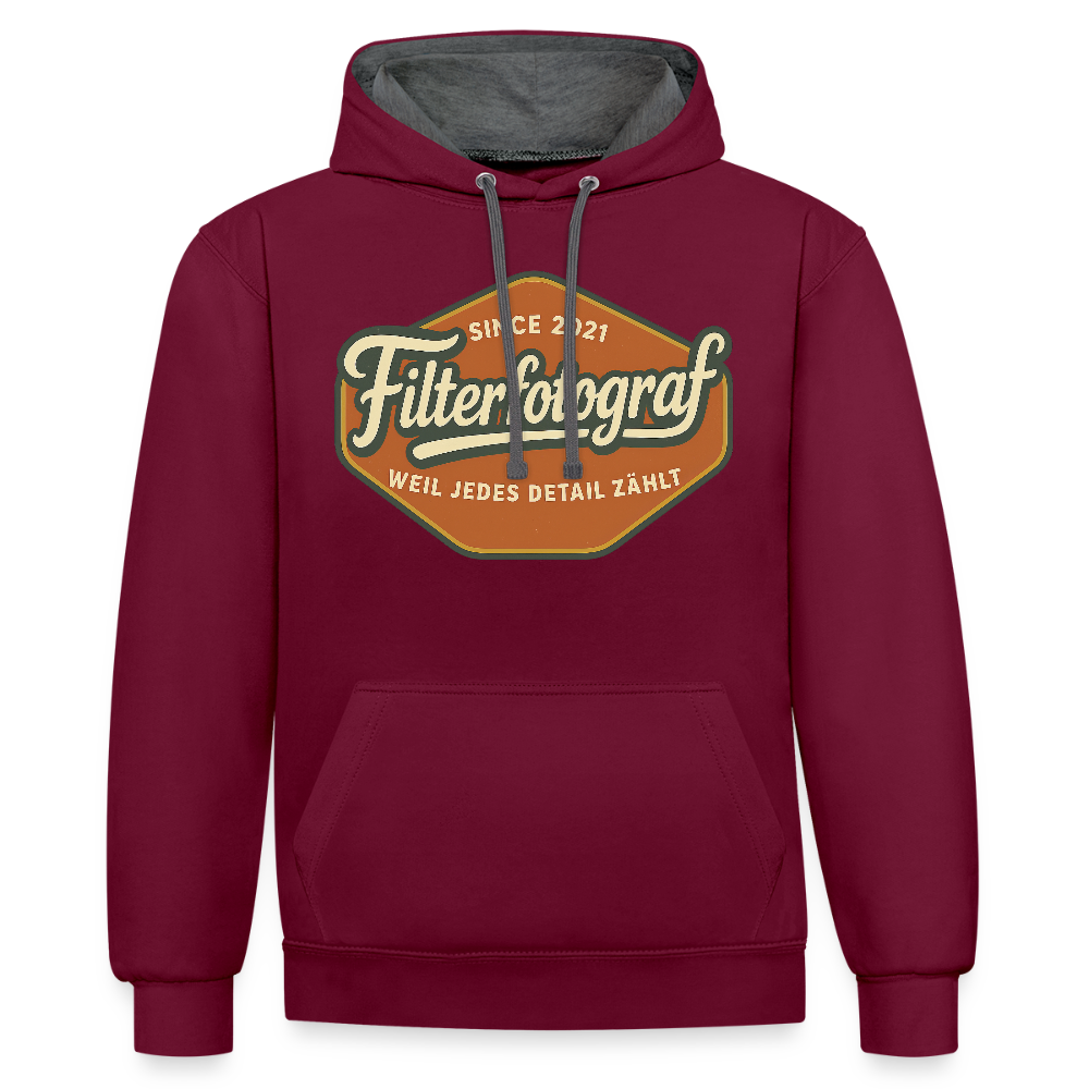 Filterfotograf Kontrast Hoodie – Unisex Kapuzenpullover mit Kopfhörerführung - Weinrot/Anthrazit