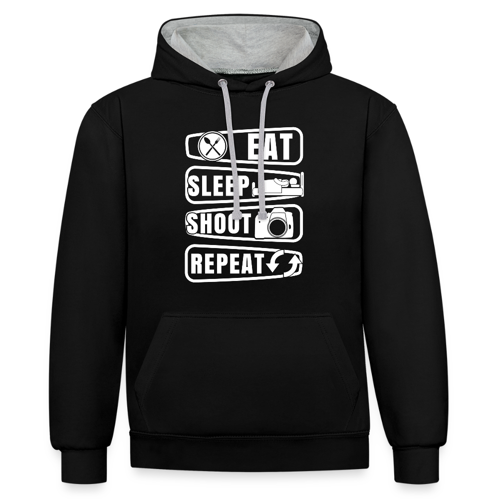Filterfotograf Kontrast Hoodie – Unisex Kapuzenpullover mit Kopfhörerführung - Schwarz/Grau meliert