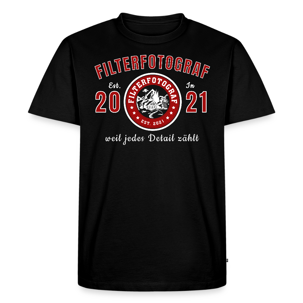 FILTERFOTOGRAF® Männer Premium T-Shirt – Front- & Ärmeldruck, nachhaltig & fair produziert - Schwarz