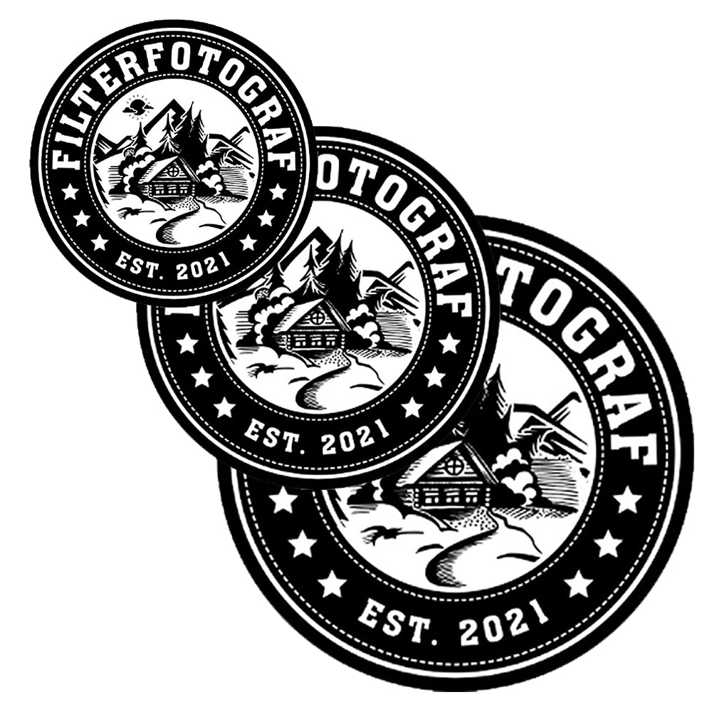 Filterfotograf® Aufkleber – 3er-Set in drei Größen (50 mm, 70 mm, 95 mm)