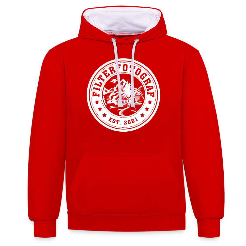 Kontrast-Hoodie - Rot/Weiß