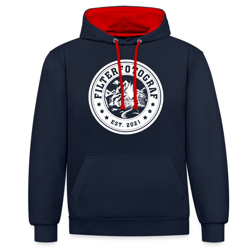 Kontrast-Hoodie - Navy/Rot