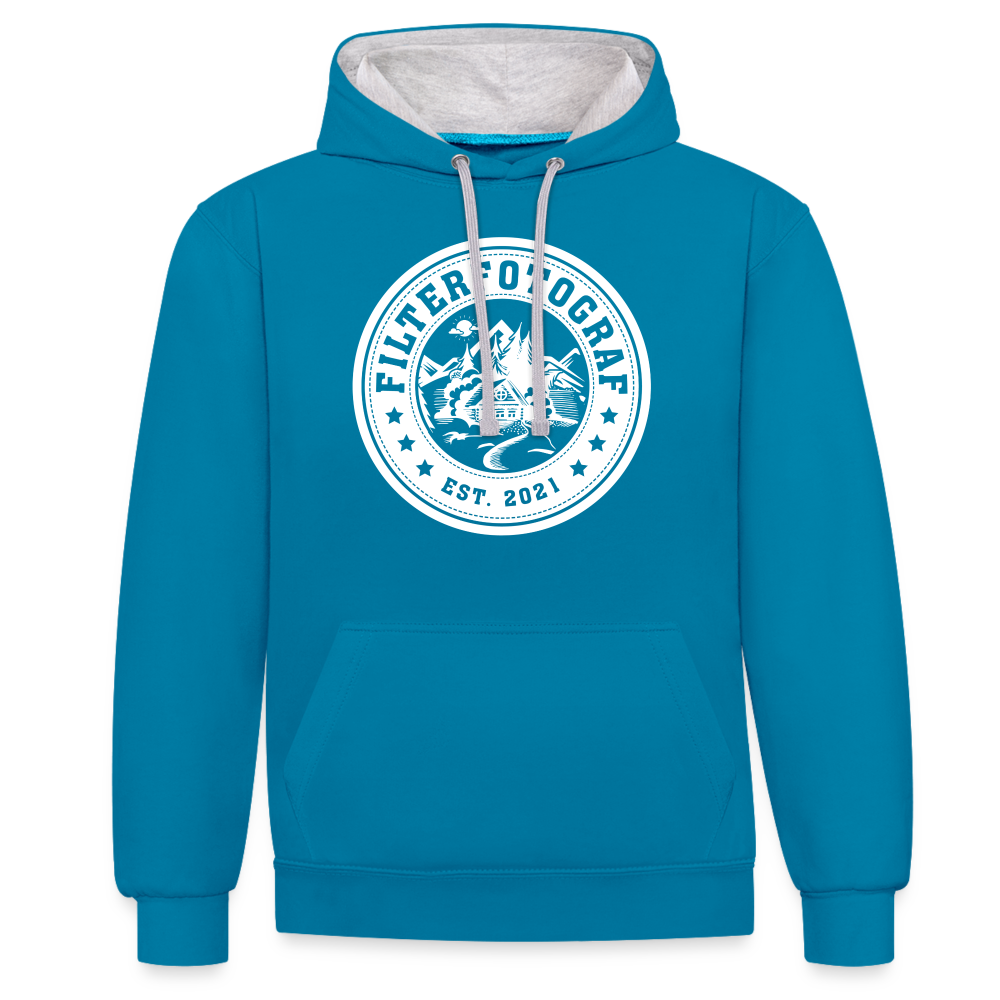Kontrast-Hoodie - Pfauenblau/Grau meliert