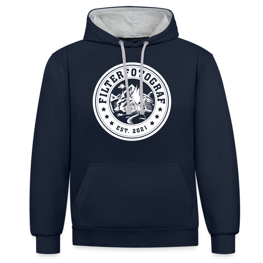 Kontrast-Hoodie - Navy/Grau meliert