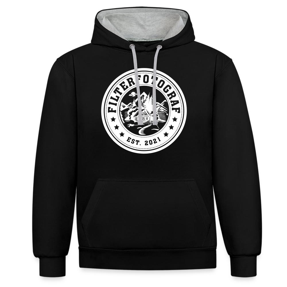 Kontrast-Hoodie - Schwarz/Grau meliert