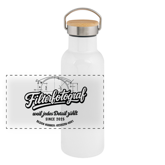 FILTERFOTOGRAF® Thermosflasche mit Bambusdeckel – Edelstahl Trinkflasche doppelwandig (400–750 ml) - Weiß