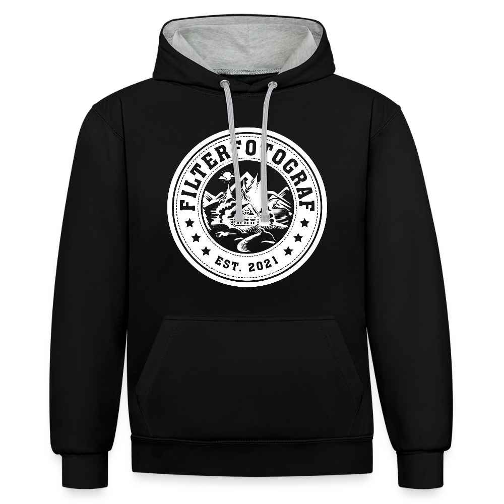 Filterfotograf Kontrast Hoodie – Unisex Kapuzenpullover mit Kopfhörerführung - Schwarz/Grau meliert