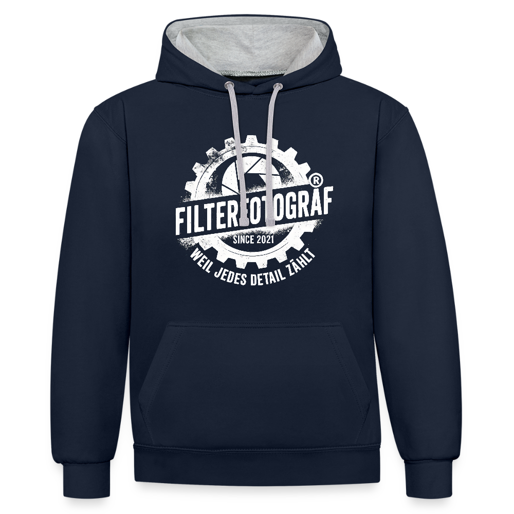 Filterfotograf Kontrast Hoodie – Unisex Kapuzenpullover mit Kopfhörerführung - Navy/Grau meliert