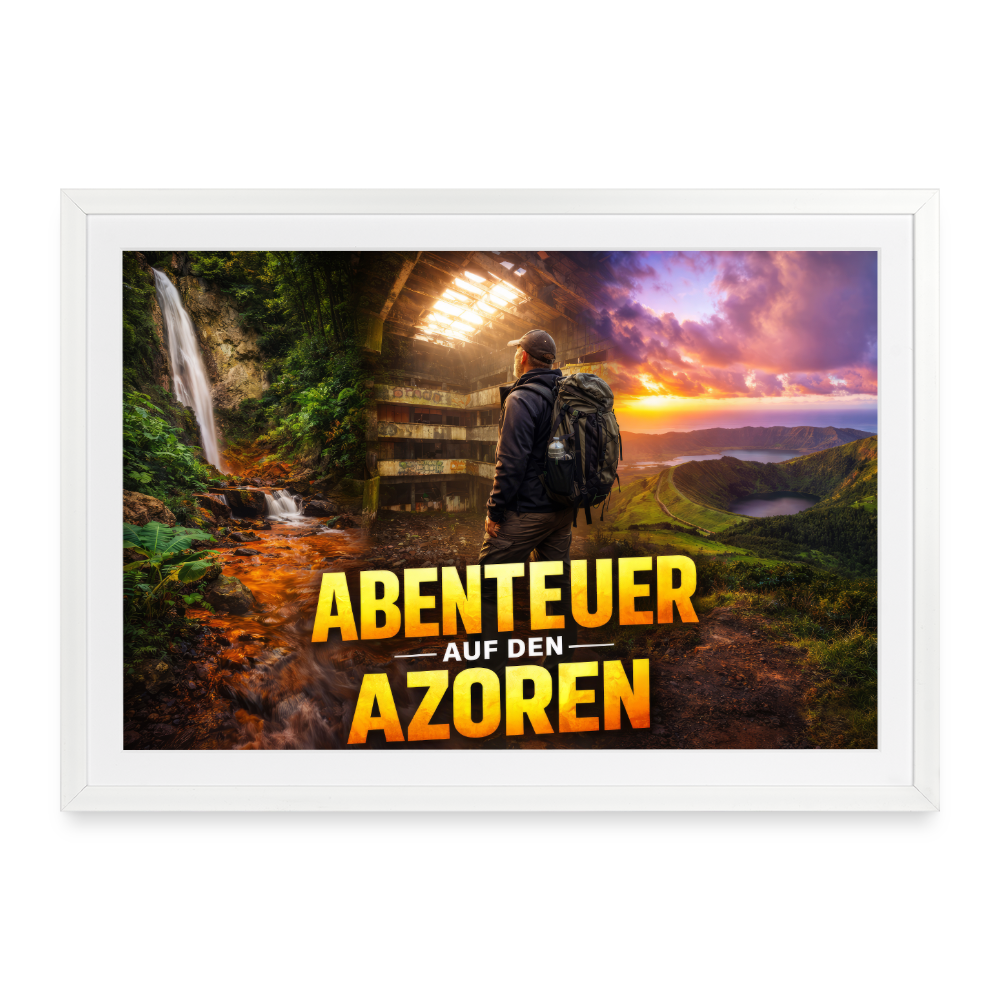 Gerahmtes Poster Abenteuer Azoren - Weiß