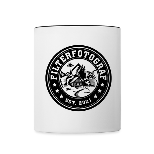 FILTERFOTOGRAF® Tasse zweifarbig – Keramik Kaffeebecher mit Henkel & 325 ml Fassungsvermögen - Weiß/Schwarz
