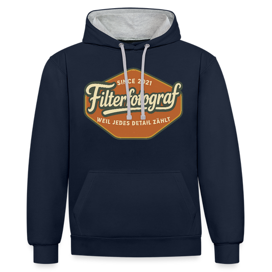 Filterfotograf Kontrast Hoodie – Unisex Kapuzenpullover mit Kopfhörerführung - Navy/Grau meliert