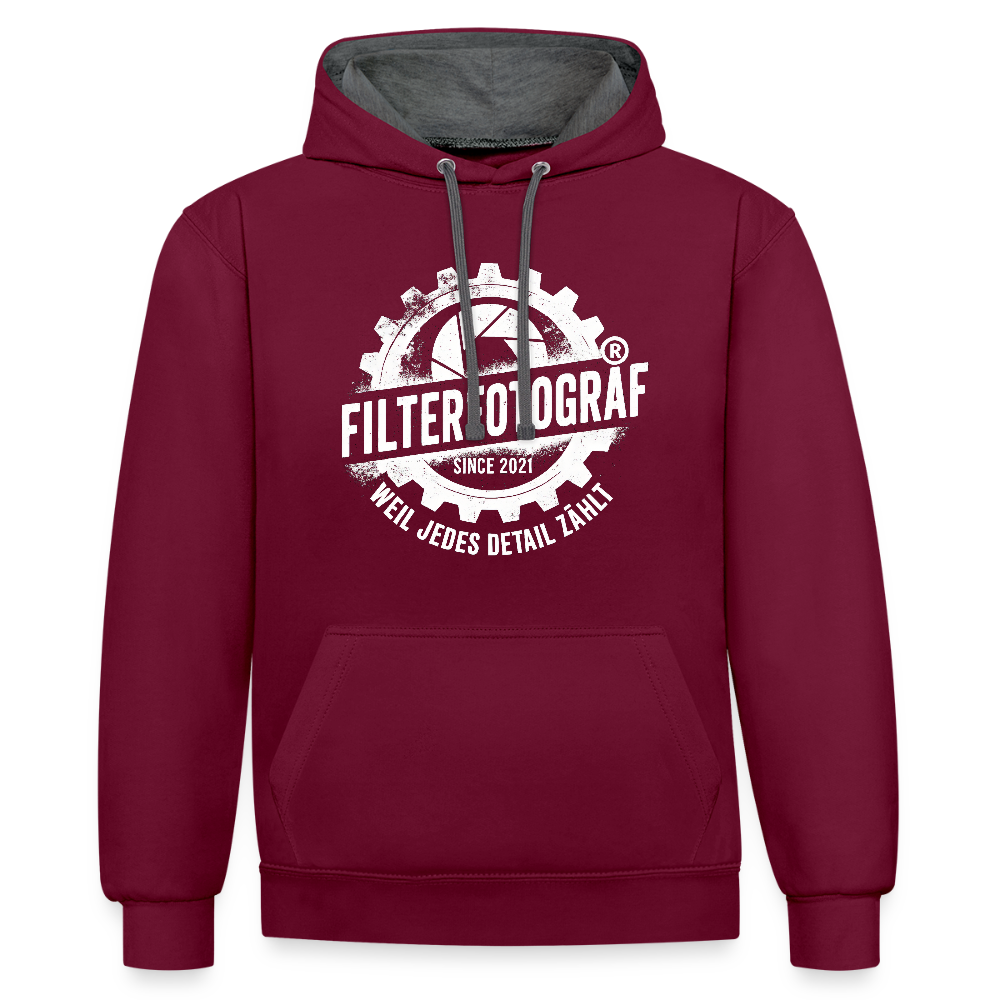 Filterfotograf Kontrast Hoodie – Unisex Kapuzenpullover mit Kopfhörerführung - Weinrot/Anthrazit