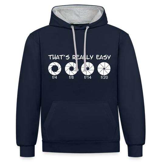 Filterfotograf Kontrast Hoodie – Unisex Kapuzenpullover mit Kopfhörerführung - Navy/Grau meliert