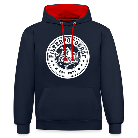 Filterfotograf Kontrast Hoodie – Unisex Kapuzenpullover mit Kopfhörerführung - Navy/Rot