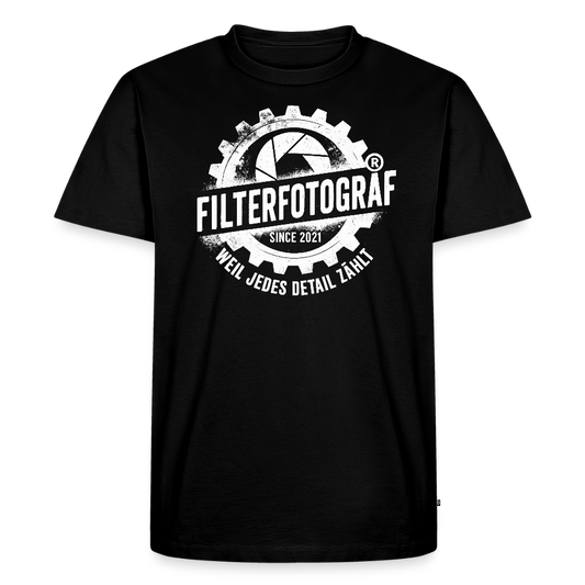 FILTERFOTOGRAF® Männer Premium T-Shirt – Front- & Ärmel­druck, nachhaltig & fair produziert - Schwarz