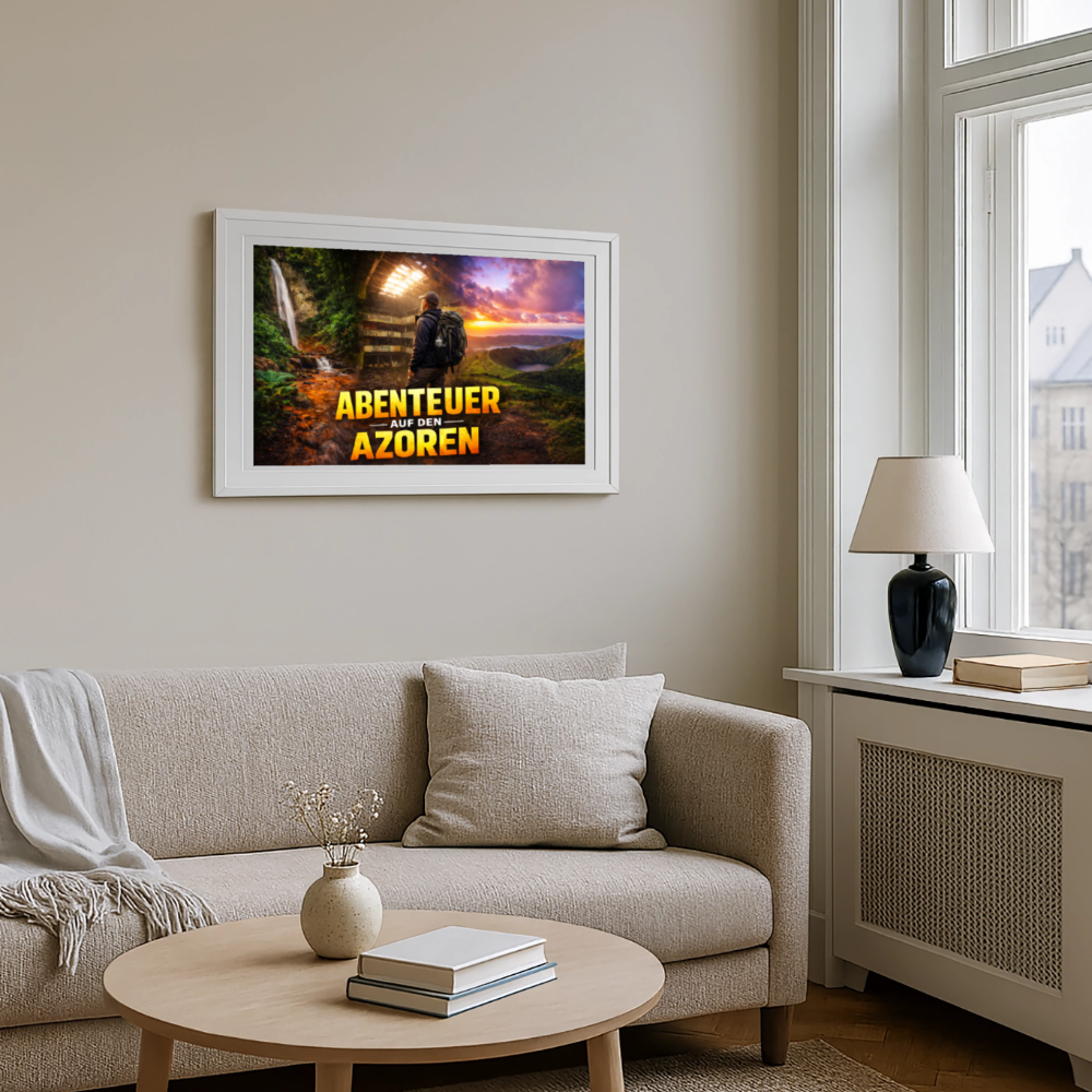 Gerahmtes Poster Abenteuer Azoren - Weiß