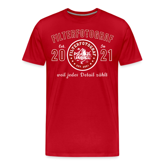 FILTERFOTOGRAF® Männer Premium T-Shirt – Front- & Ärmel­druck, nachhaltig & fair produziert - Rot