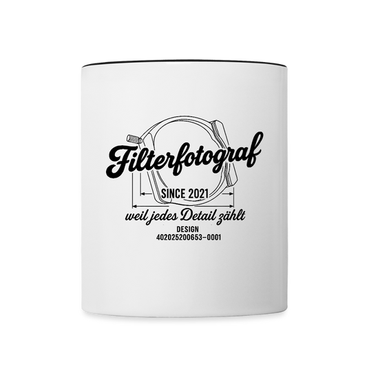 FILTERFOTOGRAF® Tasse zweifarbig – Keramik Kaffeebecher mit Henkel & 325 ml Fassungsvermögen - Weiß/Schwarz