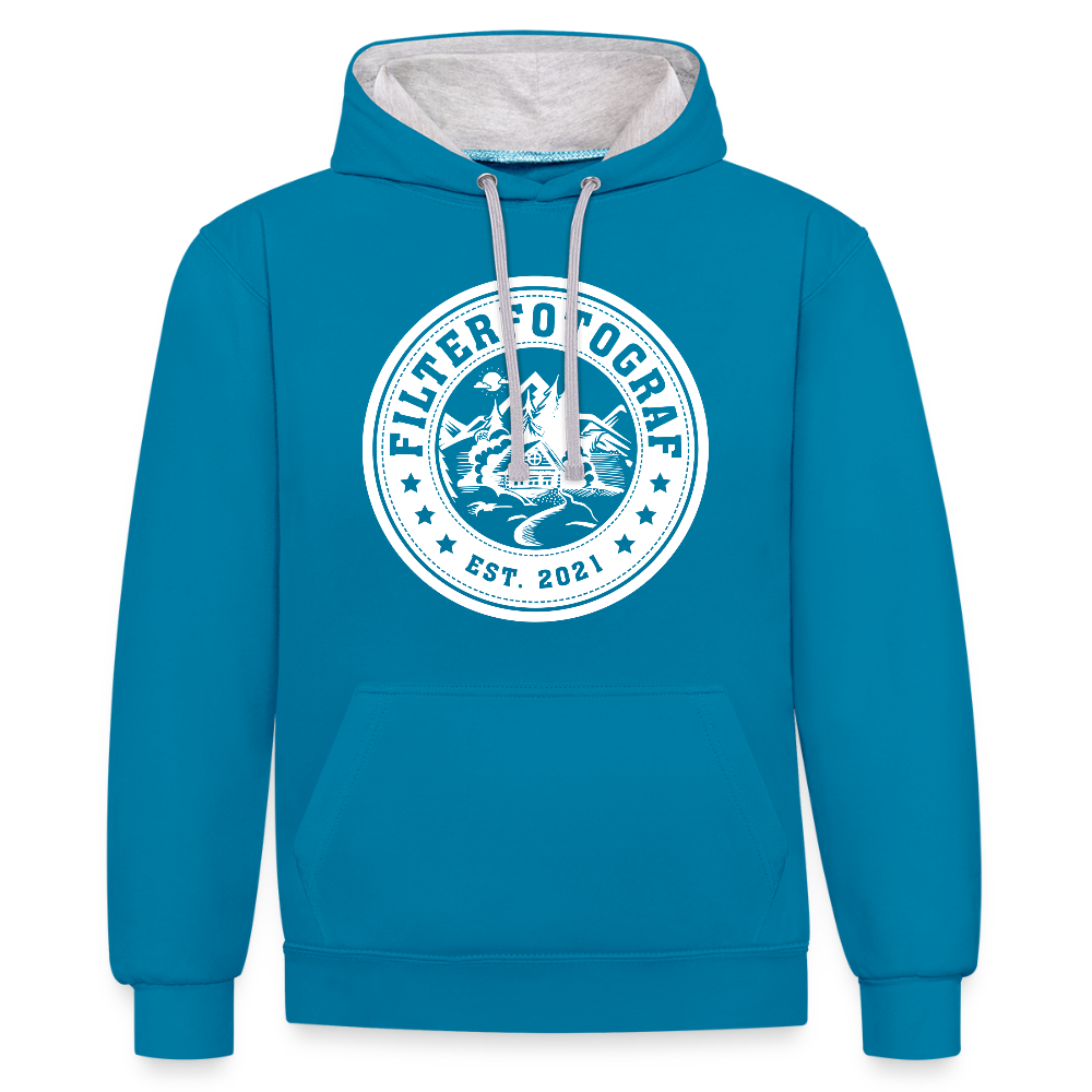 Filterfotograf Kontrast Hoodie – Unisex Kapuzenpullover mit Kopfhörerführung - Pfauenblau/Grau meliert