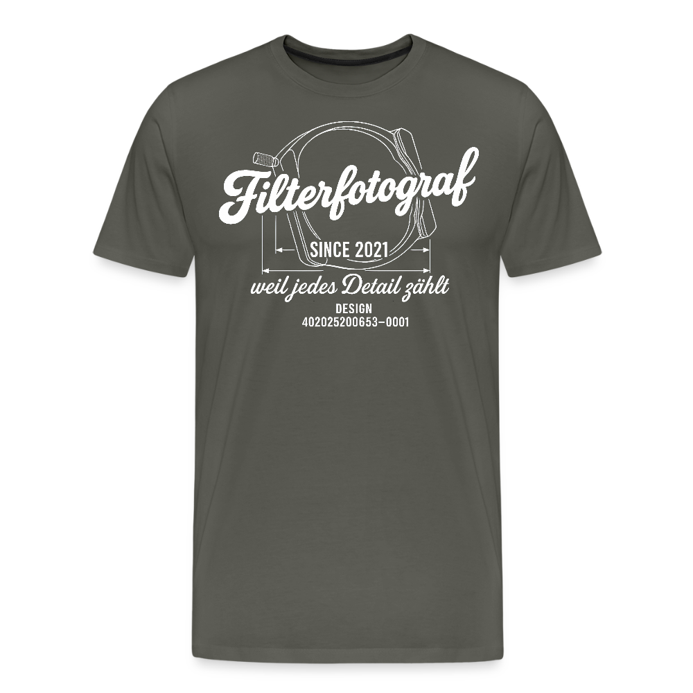 FILTERFOTOGRAF® Männer Premium T-Shirt – Front- & Ärmel­druck, nachhaltig & fair produziert - Asphalt