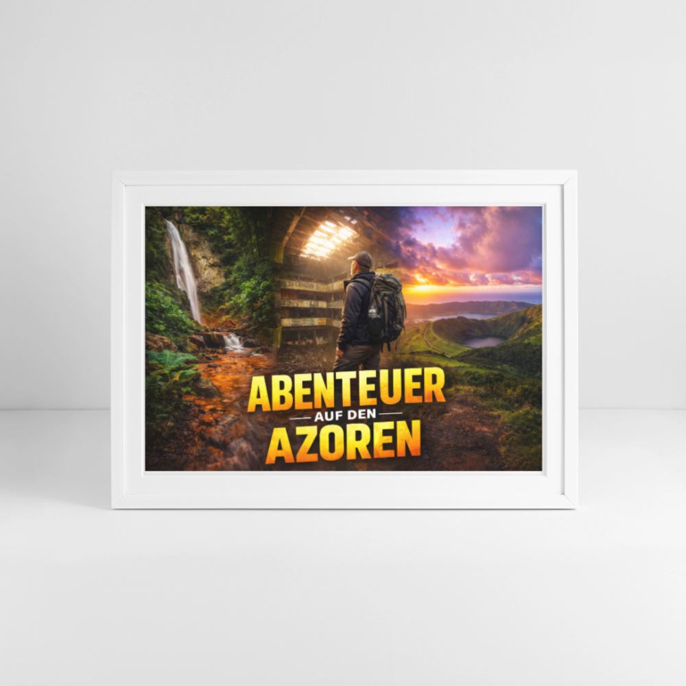 Gerahmtes Poster Abenteuer Azoren - Weiß