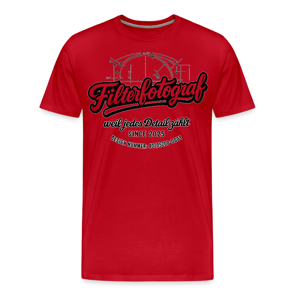 FILTERFOTOGRAF® Männer Premium T-Shirt – Front- & Ärmel­druck, nachhaltig & fair produziert - Rot