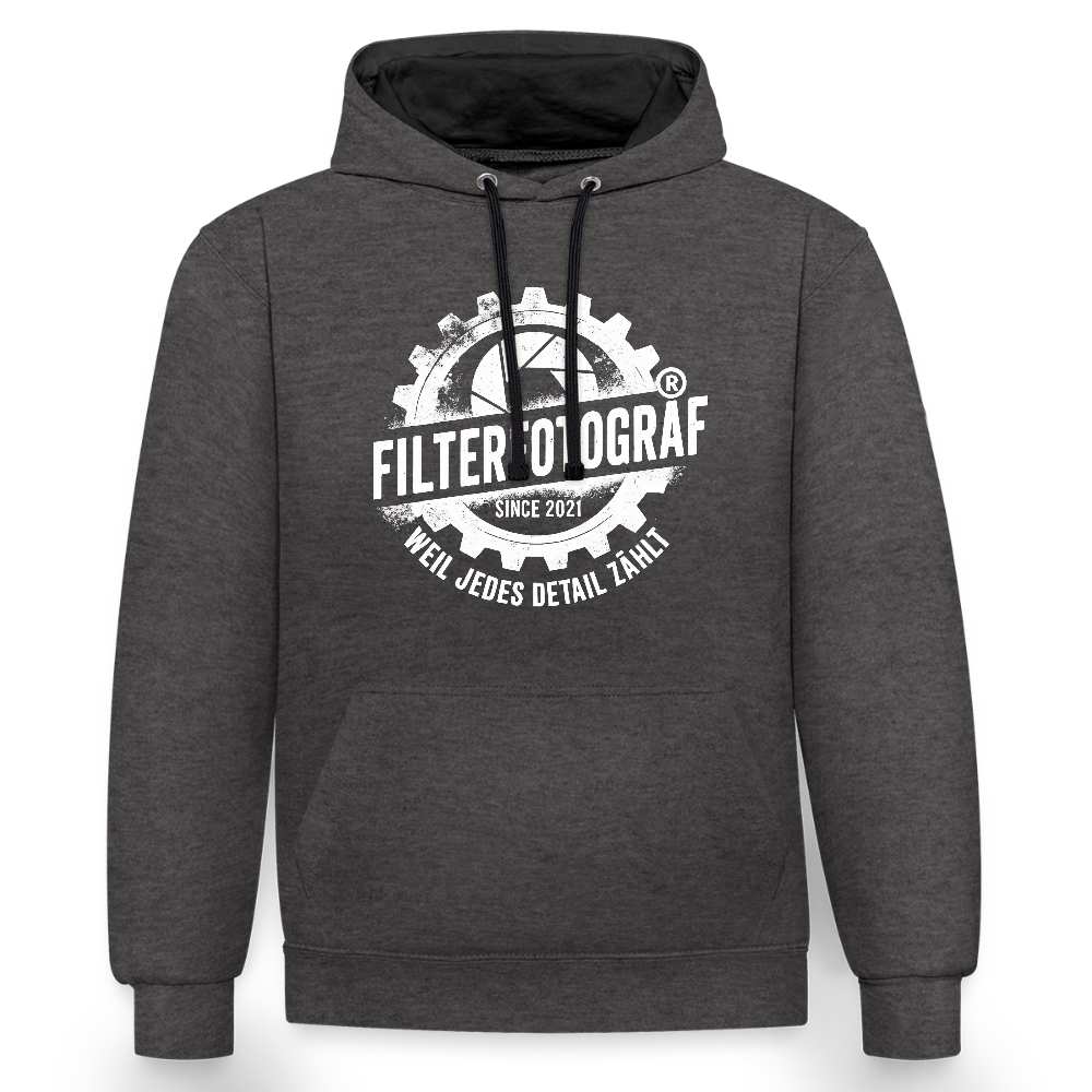 Filterfotograf Kontrast Hoodie – Unisex Kapuzenpullover mit Kopfhörerführung - Anthrazit/Schwarz