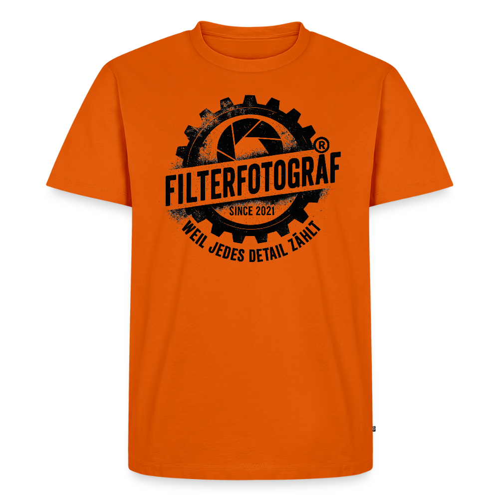 FILTERFOTOGRAF® Männer Premium T-Shirt – Front- & Rückendruck, nachhaltig & fair produziert - Orange 