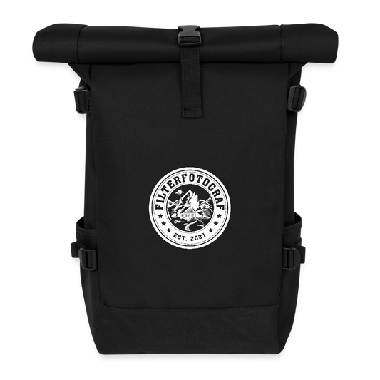 FILTERFOTOGRAF® Rolltop Rucksack – 22L Laptop-Rucksack bis 17'' mit Seitentaschen & Kompressionsriemen - Schwarz