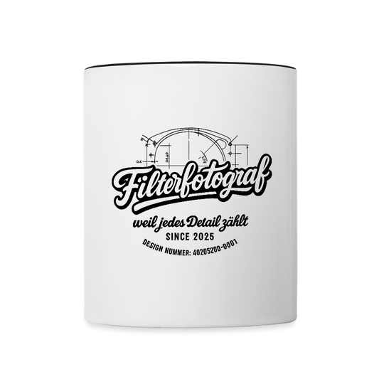 FILTERFOTOGRAF® Tasse zweifarbig – Keramik Kaffeebecher mit Henkel & 325 ml Fassungsvermögen - Weiß/Schwarz