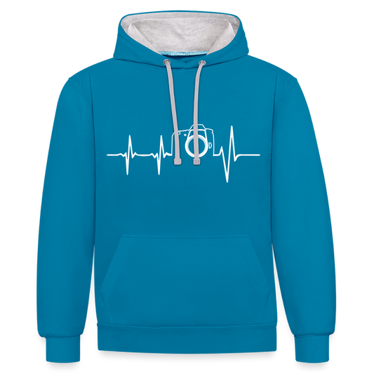 Filterfotograf Kontrast Hoodie – Unisex Kapuzenpullover mit Kopfhörerführung - Pfauenblau/Grau meliert