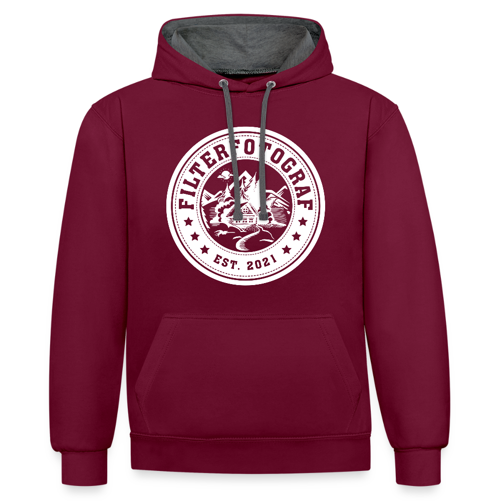 Filterfotograf Kontrast Hoodie – Unisex Kapuzenpullover mit Kopfhörerführung - Weinrot/Anthrazit