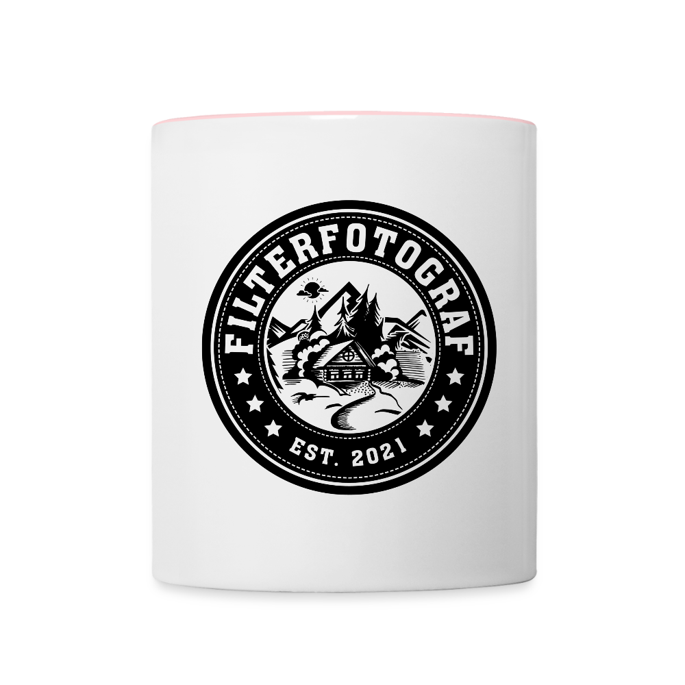 FILTERFOTOGRAF® Tasse zweifarbig – Keramik Kaffeebecher mit Henkel & 325 ml Fassungsvermögen - Weiß/Pink