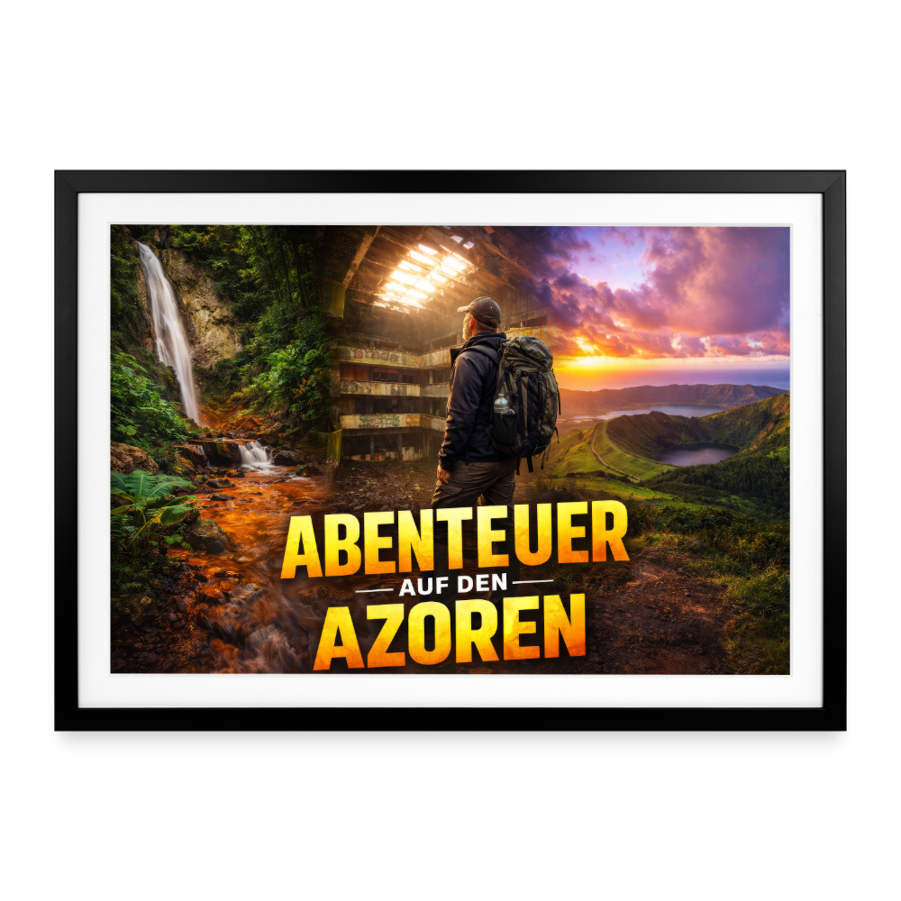 Gerahmtes Poster Abenteuer Azoren - Schwarz